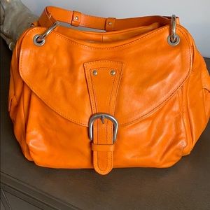 Orange Italian leather shoulder bag